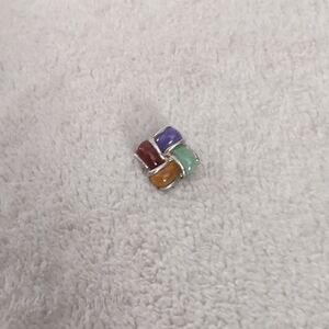 Designer 925 Sterling Silver Multi-Gemstone Square Woven Colorful Pendant